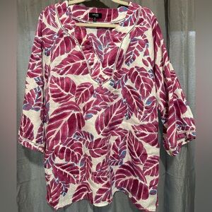Rafaella Fuchsia & Blue Leaf Graphic Tunic 3/4 Sleeve Top